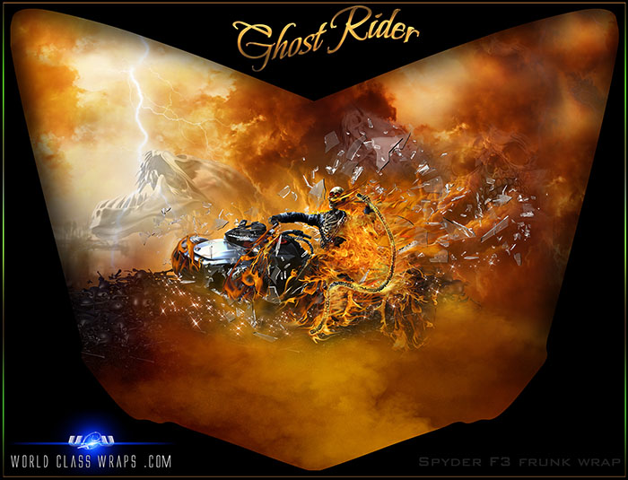 Spyder F3 Ghost Rider custom graphics wrap for frunk