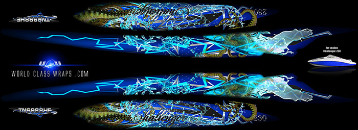 Kraken boat graphics blue
