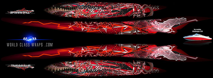 Kraken boat graphics red